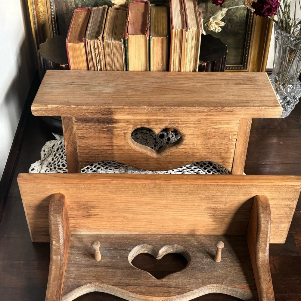 Rustic Heart Cutout Wooden Wall Shelf - Natural Wood